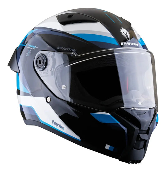 Casco Integral Spartan Fenix Turb Negro Azul Blanco Turb Brillante
