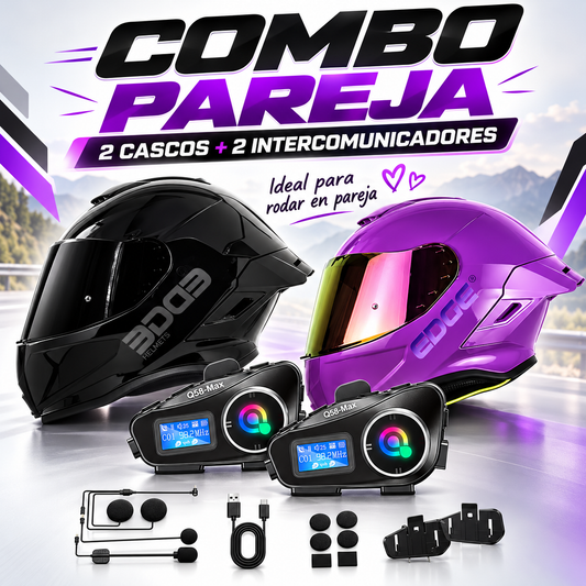 Combo Pareja Edge Shanghai Morado + 2 Intercomunicadores Q58 Max