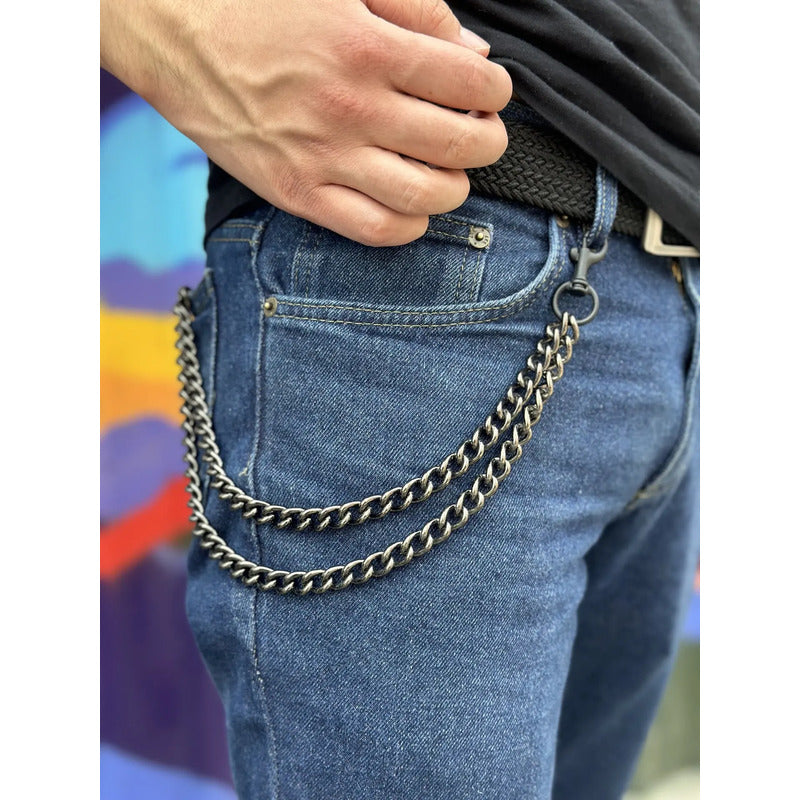 Doble Cadena Color Negro Para Pantalón O Billetera  Negro