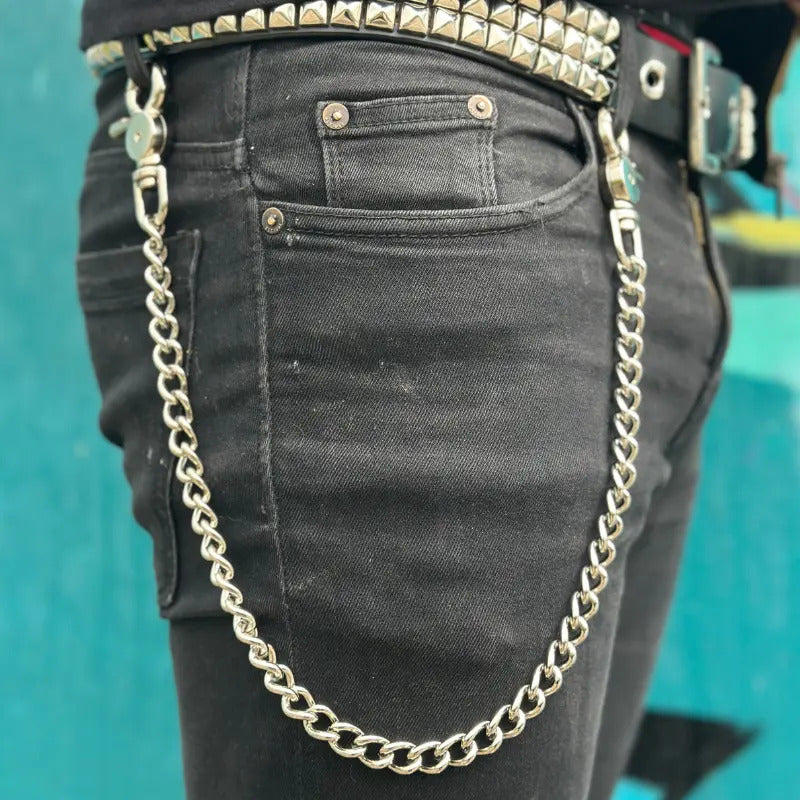 Cadena Para Billetera Y Pantalón Doble Mosquetón Plateado