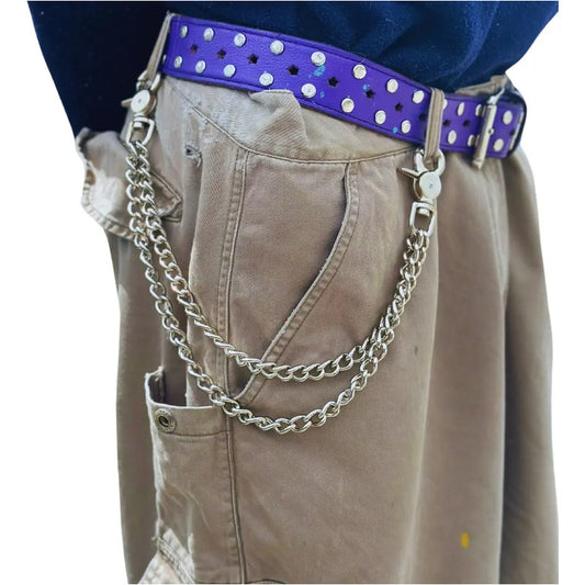 Doble Cadena Para Pantalón O Billetera Doble Mosquetón Plateado Liso