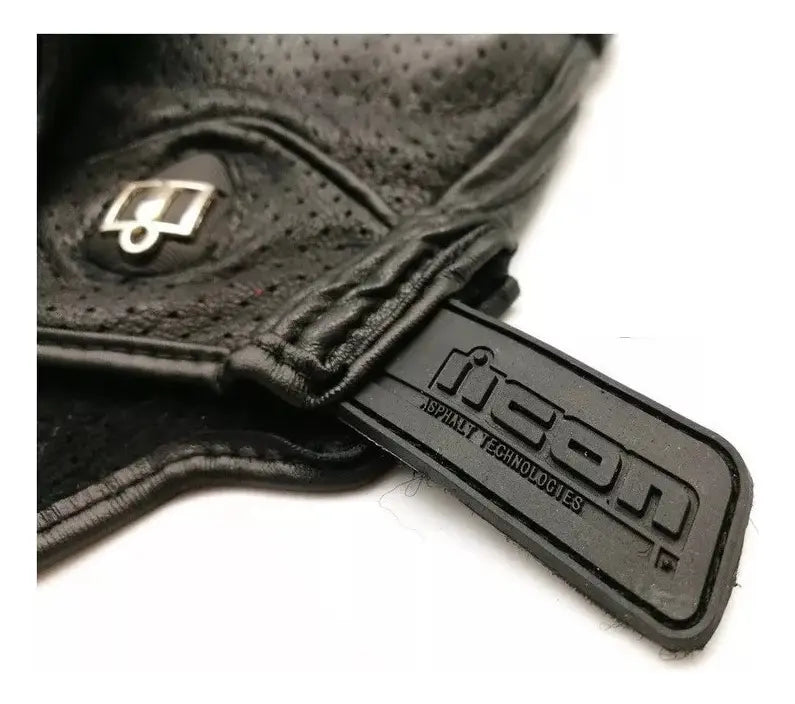 Guantes Moto Icon Pursuit Cuero Negro Perforado con Protector Nudillos Negro