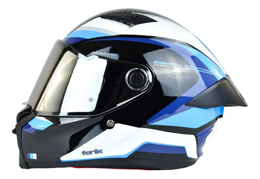 Casco Integral Spartan Fenix Turb Negro Azul Blanco Turb Brillante