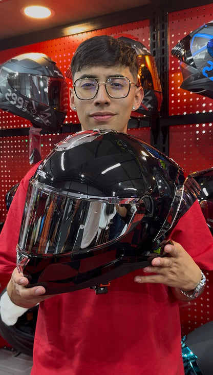 Casco Pro Rider 713 Negro Brillo Plata