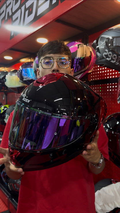 Casco Pro Rider 713 Negro Brillo con Rojo