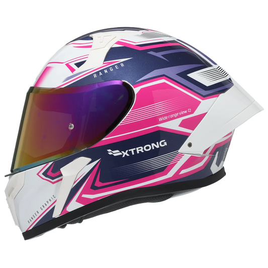 Casco Xtrong XTR-Ranger Racecraft Blanco Brillo Visor Morado Dorado - Principal