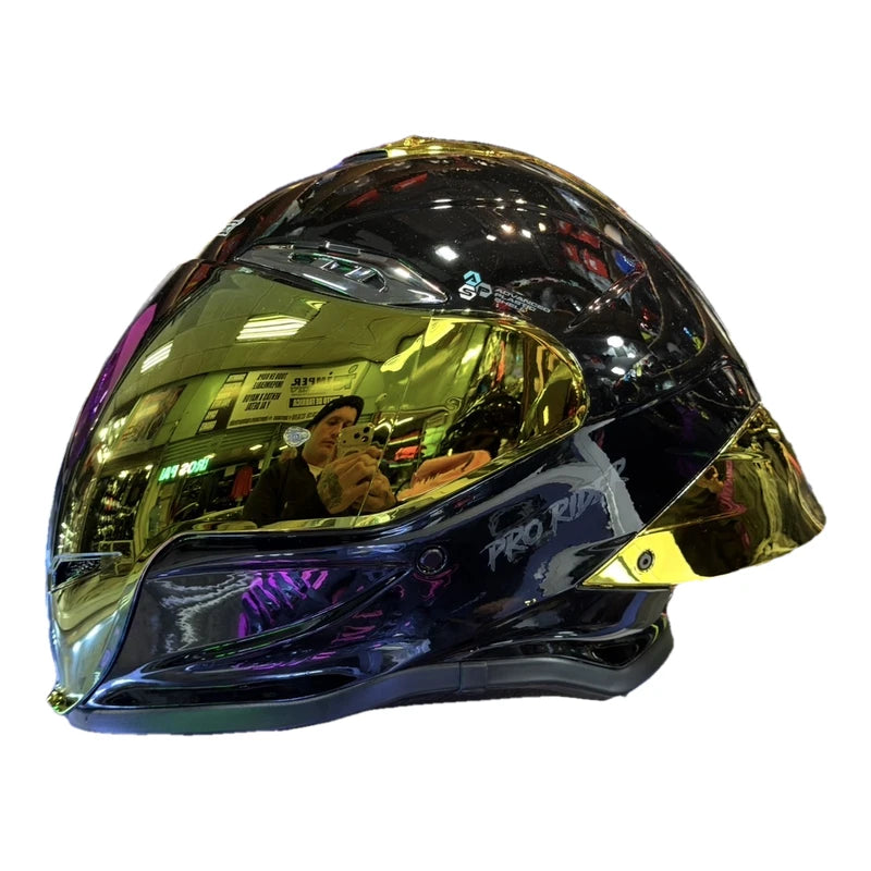 Casco Integral Pro Rider 711 Negro Brillo con Dorado + Intercomunicador Y12 Pro